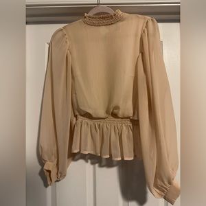 BOGO FREE* A. Calin Sheer Balloon Sleeved Peplum Top (*Lowest priced item free)